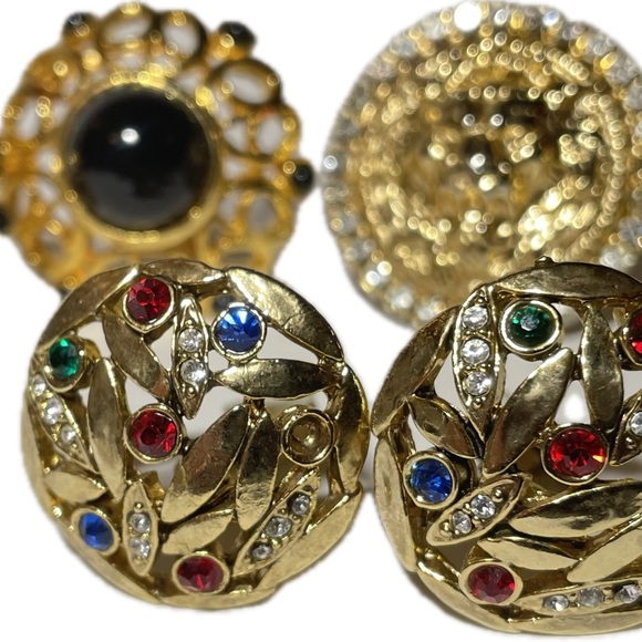 Vintage Lot 3 Pair of Clip On Large Statement Designer Style Earrings Go… - Picture 5 of 7